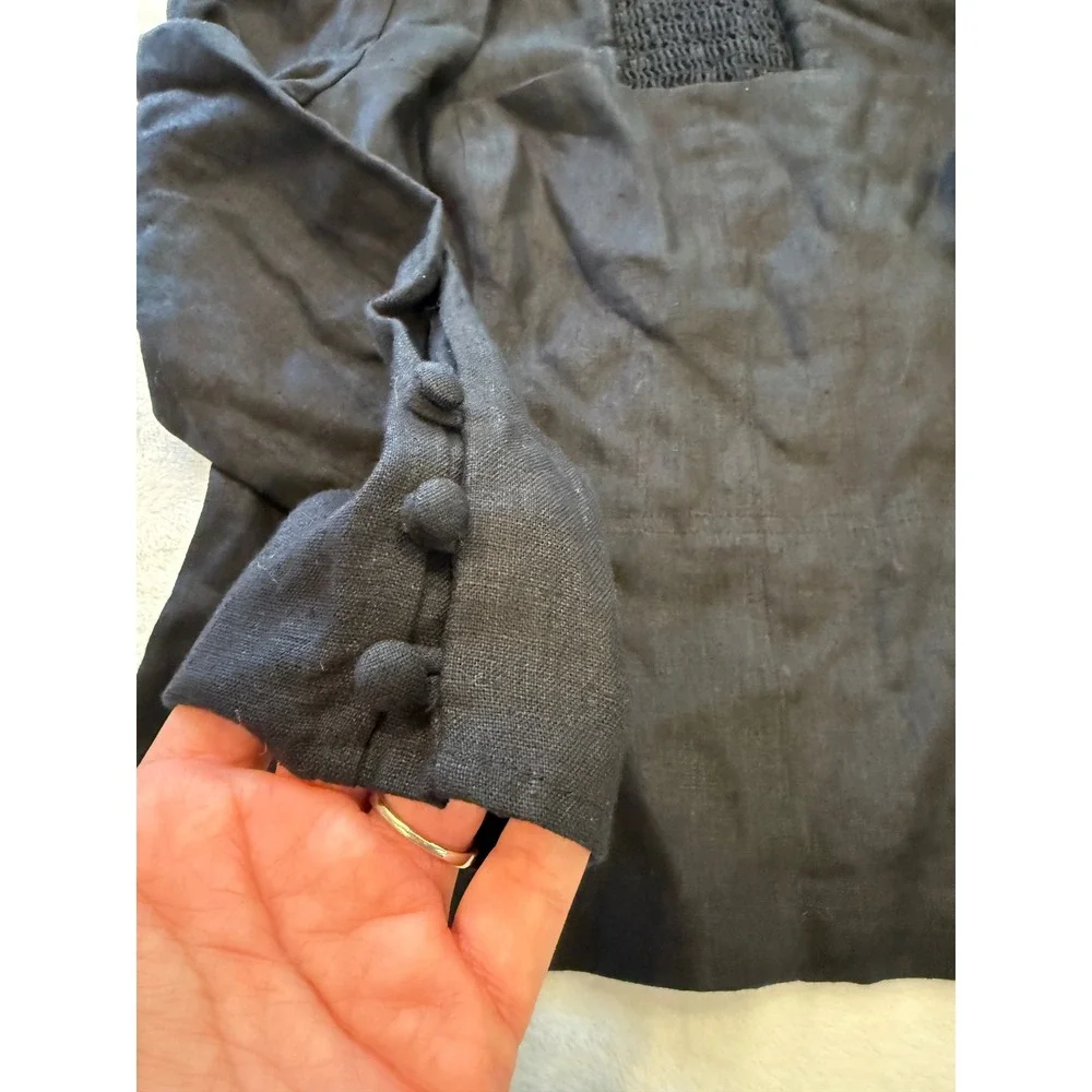 Reformation Black Linen Smocked Back‎ Square Neck Puff Sleeve Blouse Top